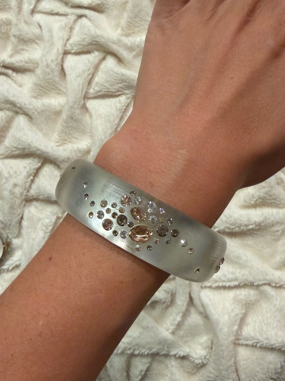 Handcrafted ALEXIS BITTAR Frosted Resin Bangle with Pink Crystal Accents